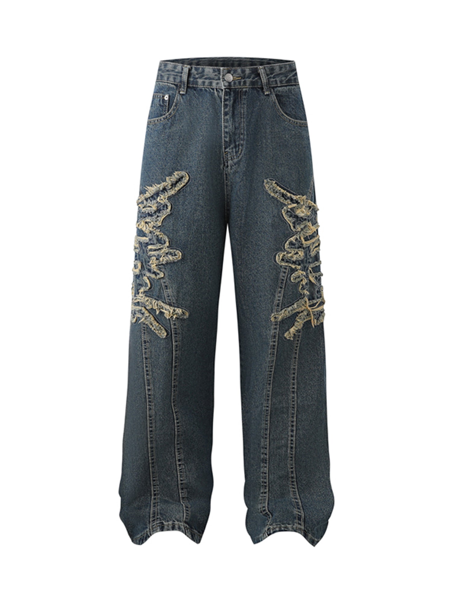 Thesupermade Gerade geschnittene Jeans mit Patches und Raw Edge