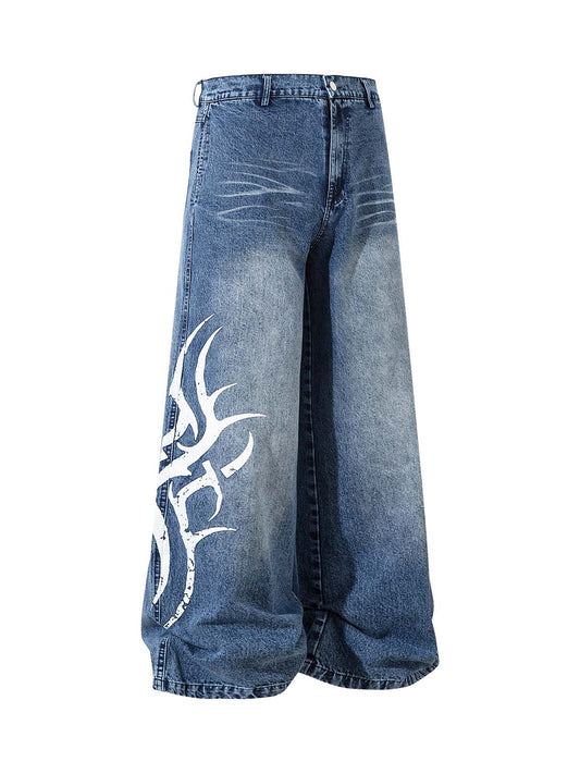 Gerade Jeans mit verwaschenem Print