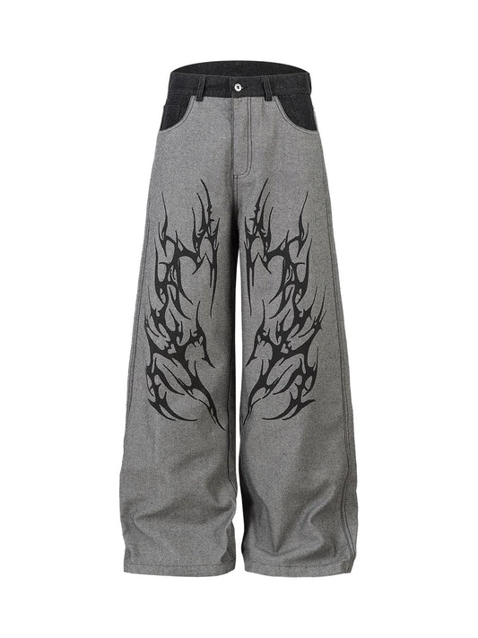 Jean baggy à imprimé flamme tribale