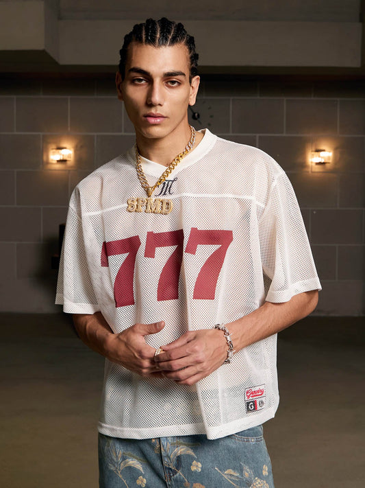 Schnelltrocknendes Jersey-T-Shirt mit Buchstaben-Print und V-Ausschnitt