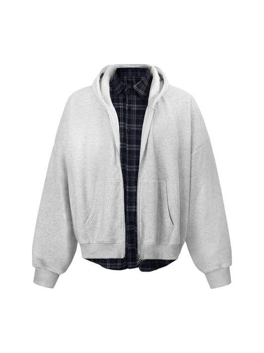 Zweiteilige, karierte Fleecejacke mit Kapuze