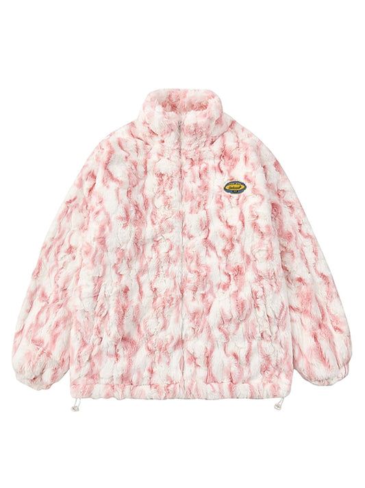 Sherpa-Jacke mit Batikmuster und Stehkragen