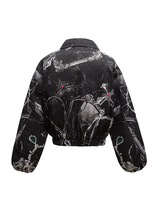 Gesteppte Bomberjacke mit Edelstein-Print