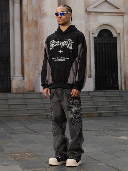 Thesupermade Gerade geschnittene Jeans mit Patches und Raw Edge