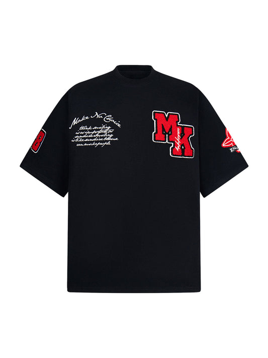 T-Shirt im Retro-Motorrad-Stil mit schwerem Patch-Stickerei