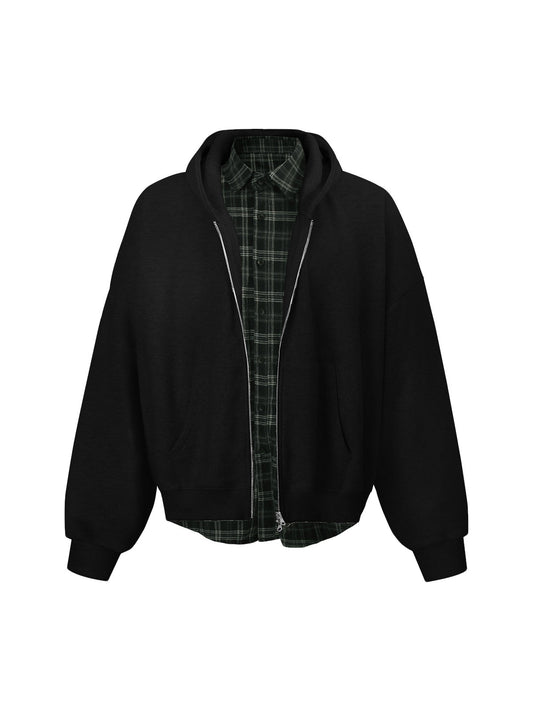 Zweiteilige, karierte Fleecejacke mit Kapuze