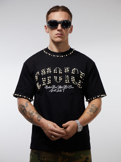 Elegantes, perlenverziertes Oversize-T-Shirt