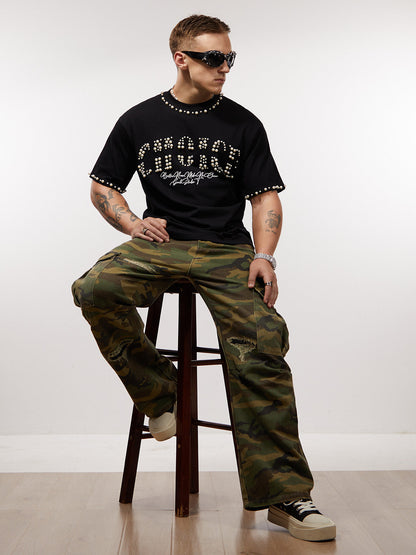 Elegantes, perlenverziertes Oversize-T-Shirt