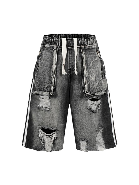 Short cargo en jean effet usé - 2378