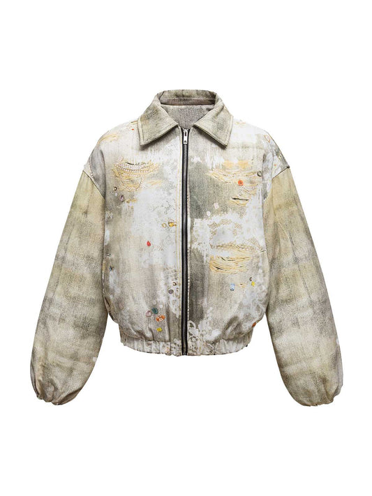 Gesteppte Bomberjacke mit Graffiti-Farbverlauf im Used-Look – 2314