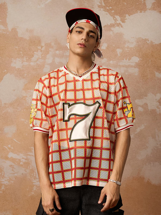 Original Jersey-T-Shirt mit V-Ausschnitt und Karomuster