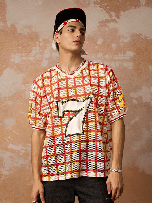 Original Jersey-T-Shirt mit V-Ausschnitt und Karomuster