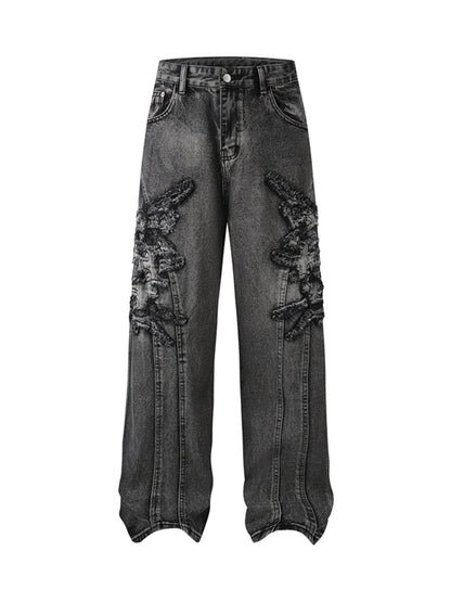 Thesupermade Gerade geschnittene Jeans mit Patches und Raw Edge