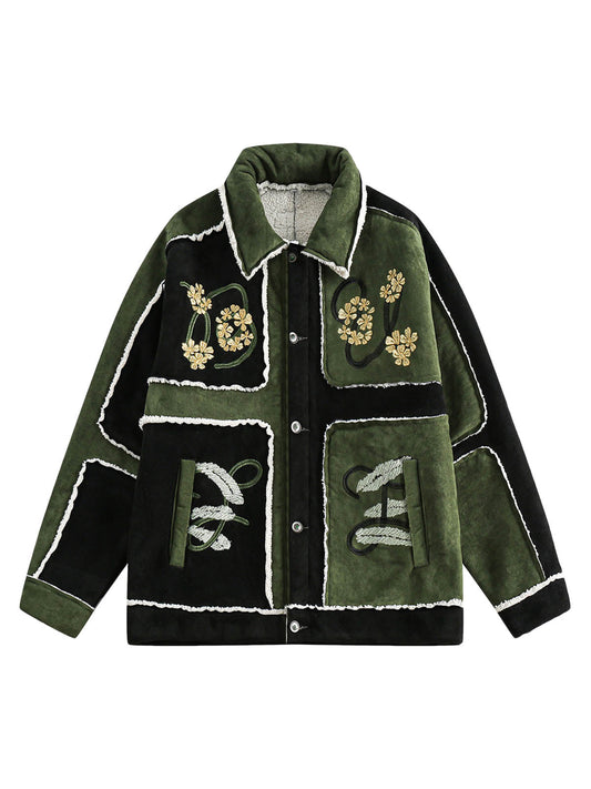 Wildlederfleecejacke mit Blumenstickerei - 2260
