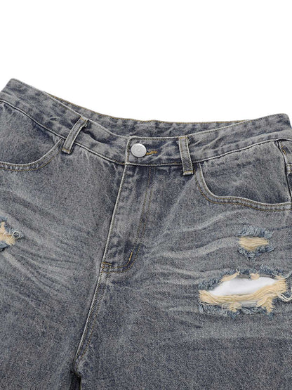 Thesupermade Patchwork Camouflage Zerrissenes Hemd Jorts Denim Anzug