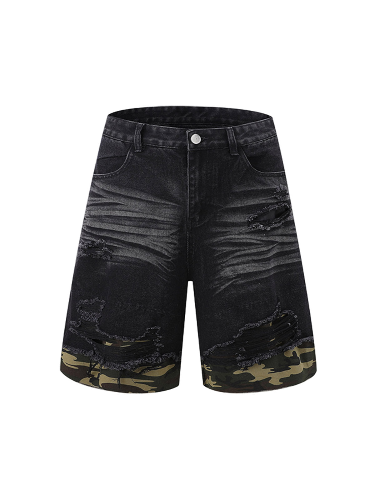 Thesupermade Patchwork Camouflage Zerrissenes Hemd Jorts Denim Anzug