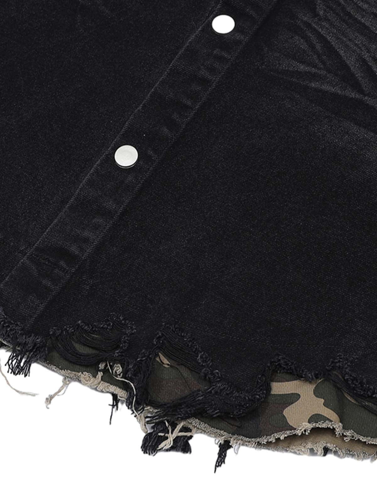 Thesupermade Patchwork Camouflage Zerrissenes Hemd Jorts Denim Anzug