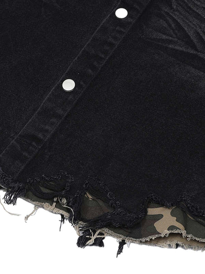 Thesupermade Patchwork Camouflage Zerrissenes Hemd Jorts Denim Anzug