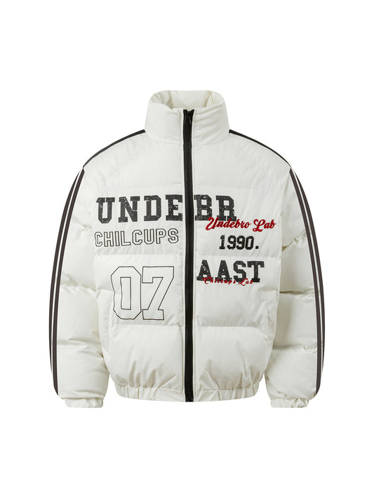 Gesteppte Pufferjacke aus Jersey mit Stehkragen und Stickerei