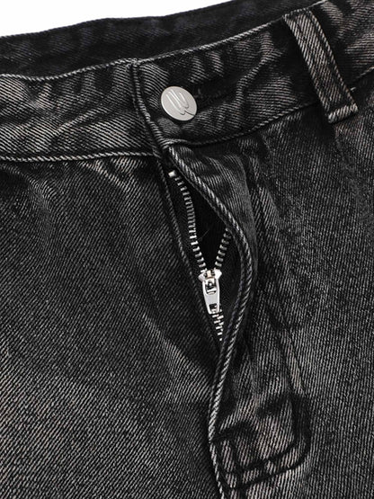 Thesupermade Gerade geschnittene Jeans mit Patches und Raw Edge