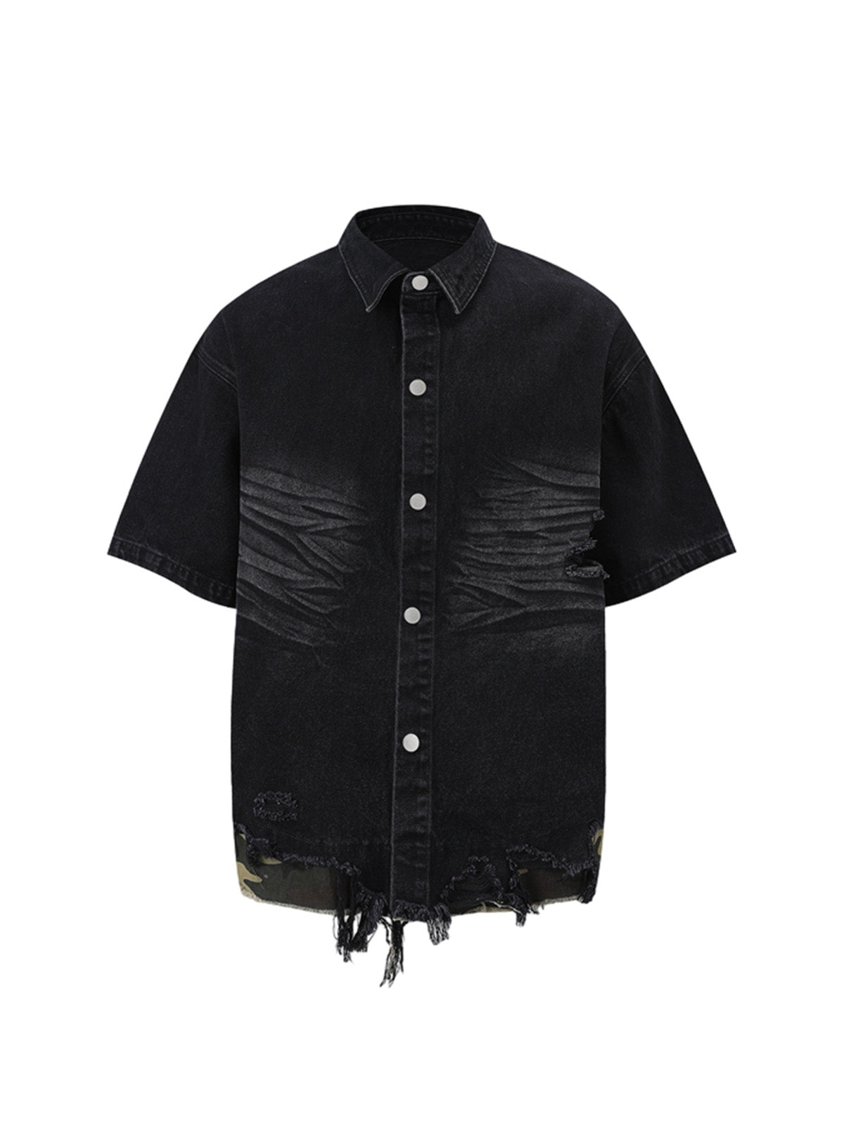 Thesupermade Patchwork Camouflage Zerrissenes Hemd Jorts Denim Anzug