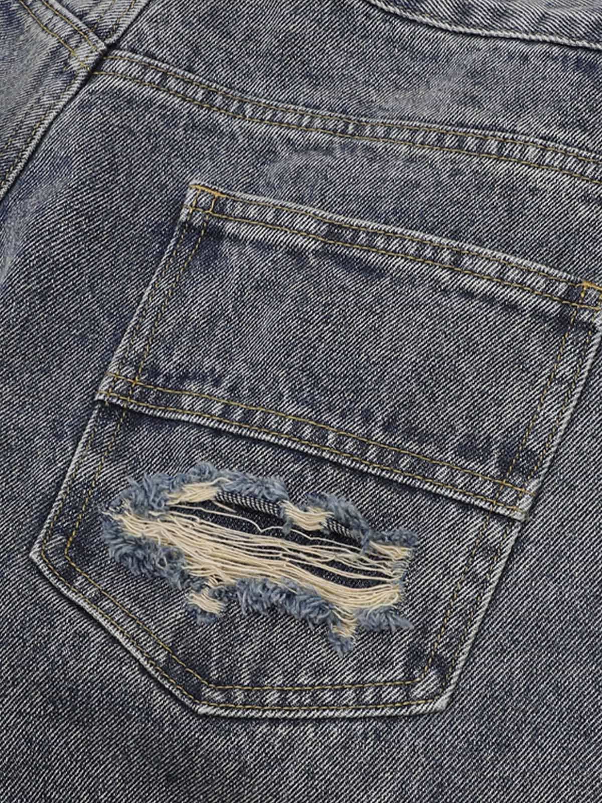 Thesupermade Patchwork Camouflage Zerrissenes Hemd Jorts Denim Anzug