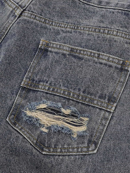 Thesupermade Patchwork Camouflage Zerrissenes Hemd Jorts Denim Anzug