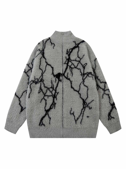 Thesupermade – Pullover mit Reißverschluss und Blitz-Grafik aus Nerz-Imitat