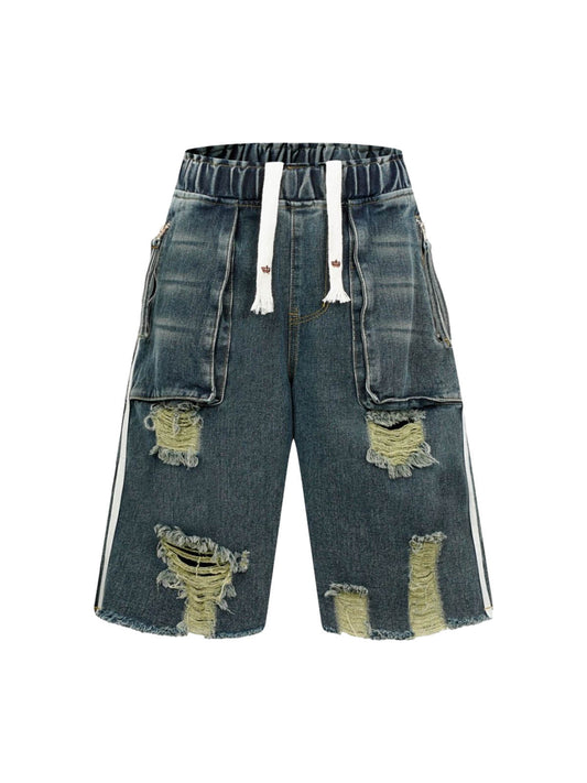 Short cargo en jean effet usé - 2378