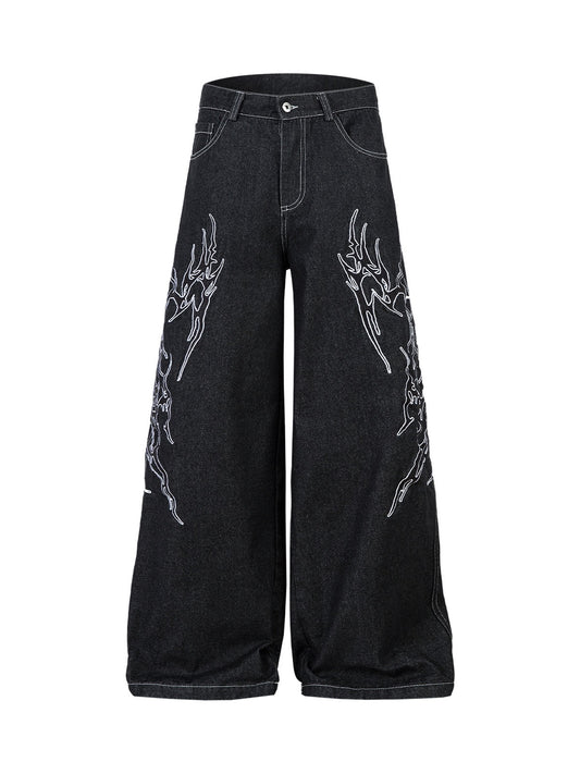 Jean baggy brodé de flammes