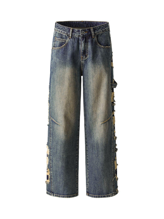 Gerade Jeans mit verwaschenen Seitenrissen
