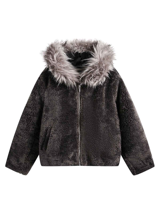 Thesupermade – Gesteppte Sherpa-Jacke mit Pelzkapuze – 2304
