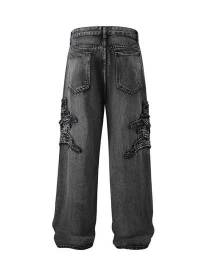 Thesupermade Gerade geschnittene Jeans mit Patches und Raw Edge