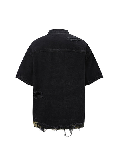 Thesupermade Patchwork Camouflage Zerrissenes Hemd Jorts Denim Anzug