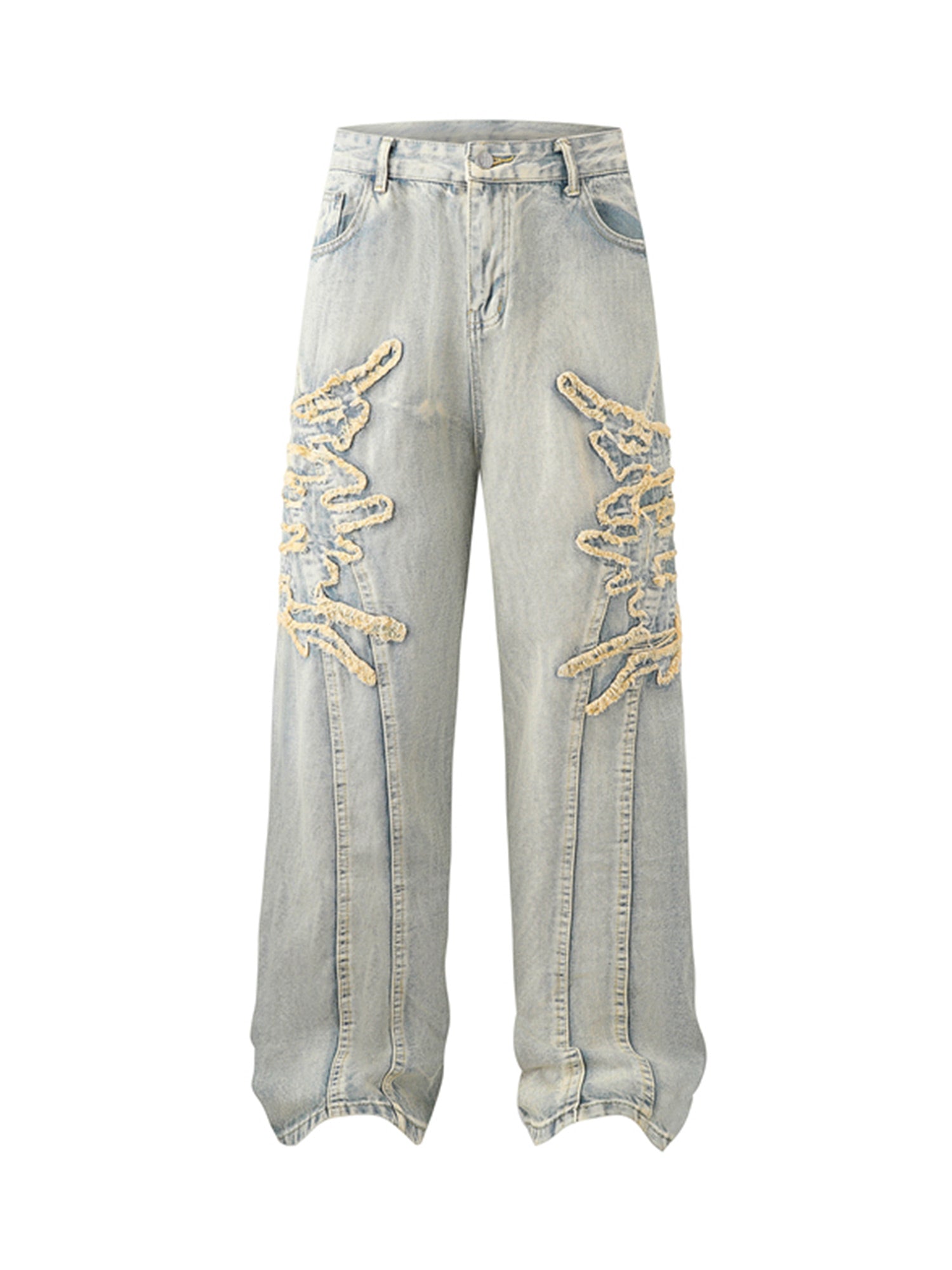Thesupermade Gerade geschnittene Jeans mit Patches und Raw Edge