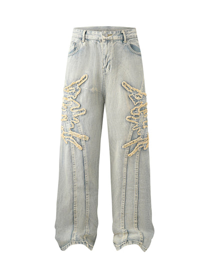 Thesupermade Gerade geschnittene Jeans mit Patches und Raw Edge