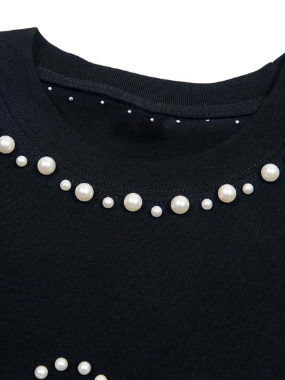 Elegantes, perlenverziertes Oversize-T-Shirt