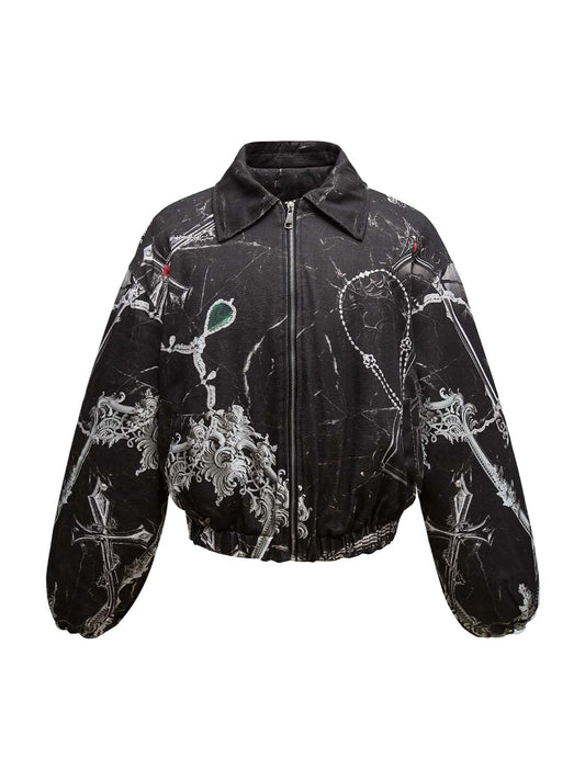 Gesteppte Bomberjacke mit Edelstein-Print