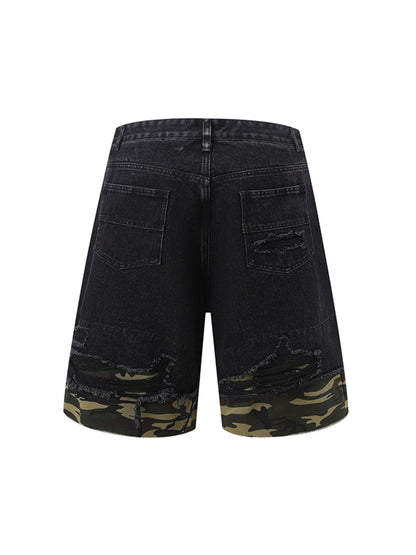 Thesupermade Patchwork Camouflage Zerrissenes Hemd Jorts Denim Anzug