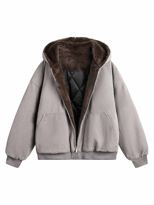 Thesupermade – Steppjacke mit Pelzkapuze und Reißverschluss
