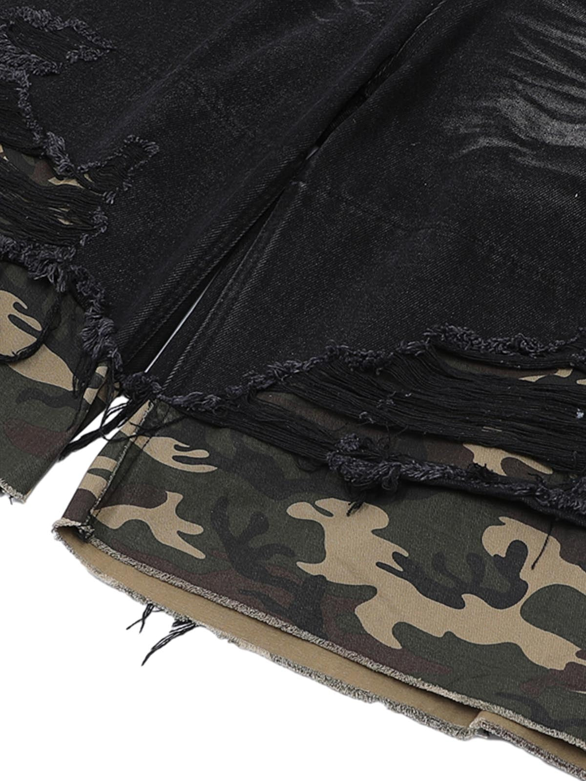 Thesupermade Patchwork Camouflage Zerrissenes Hemd Jorts Denim Anzug