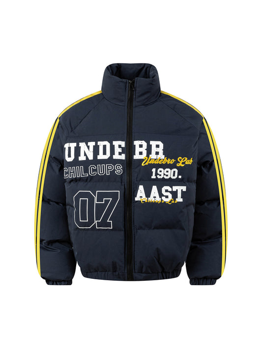 Gesteppte Pufferjacke aus Jersey mit Stehkragen und Stickerei