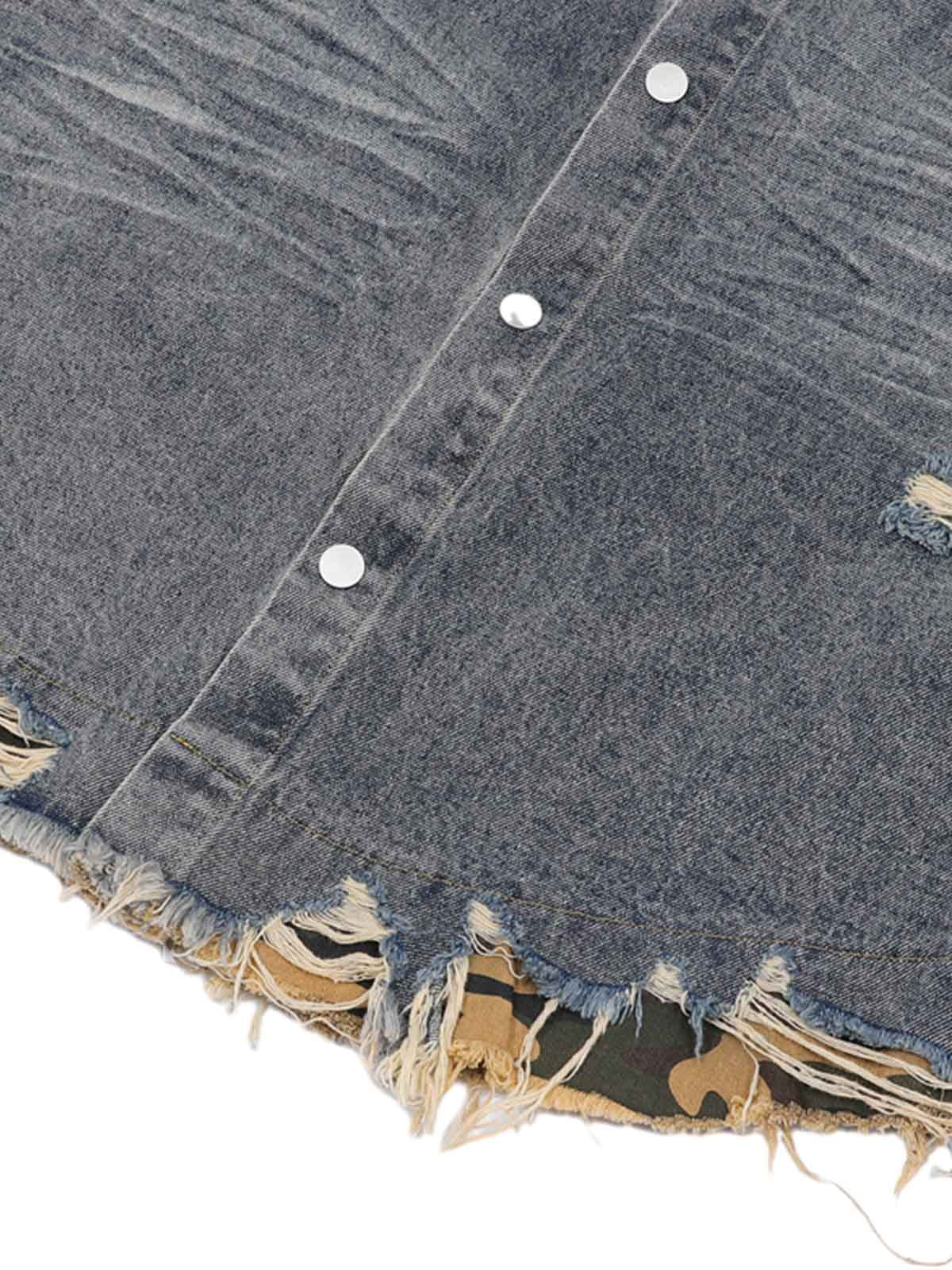 Thesupermade Patchwork Camouflage Zerrissenes Hemd Jorts Denim Anzug