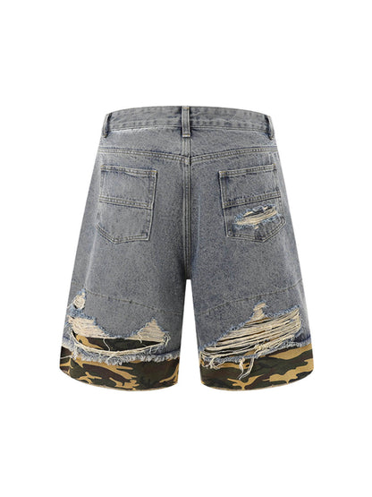 Thesupermade Patchwork Camouflage Zerrissenes Hemd Jorts Denim Anzug