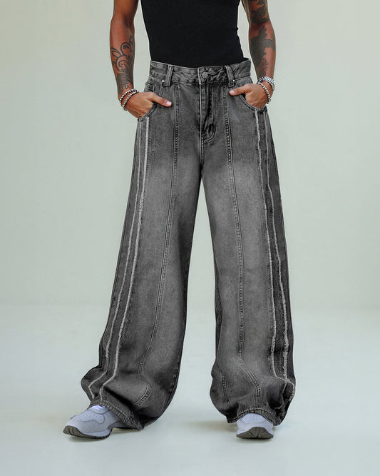 Thesupermade – verwaschene Baggy-Jeans mit Used-Look und Raw Edge – 2271
