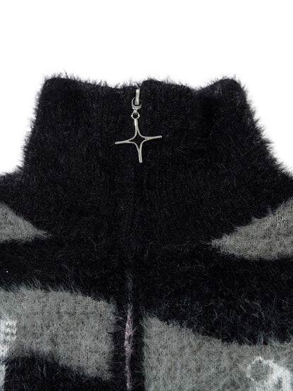 Pull polaire rayé à col montant et fermeture éclair Thesupermade