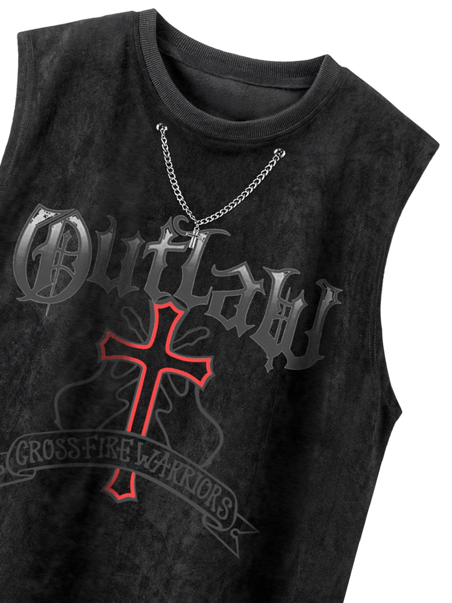 Thesupermade Cross Chain Suede Street Rap Sleeveless Vest