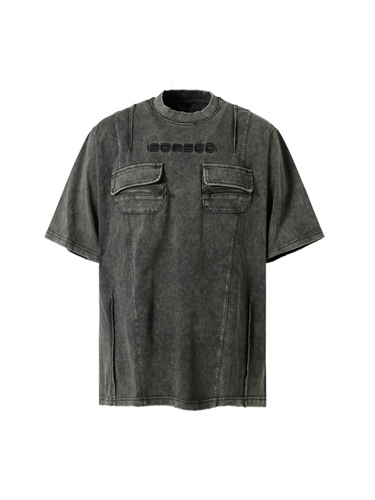 Vintage Washed T-Shirt mit mehreren Taschen