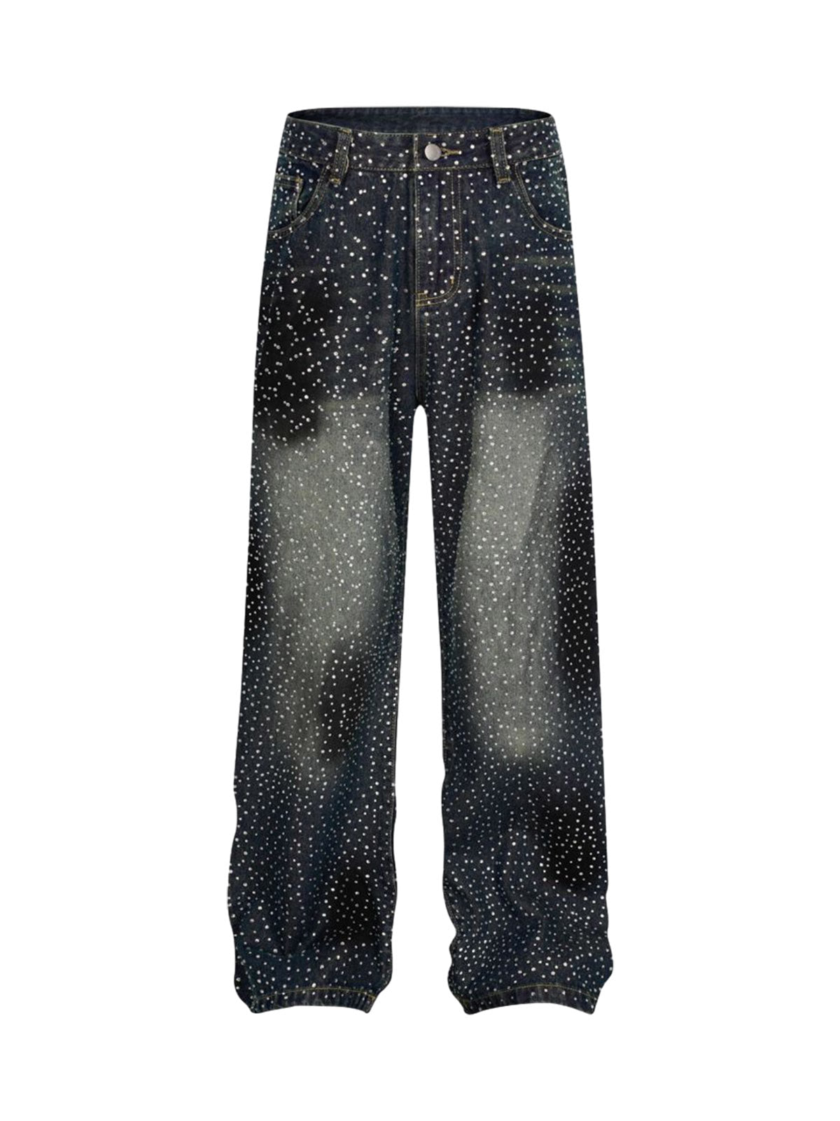Washed Gradient Rhinestone Straight Jeans