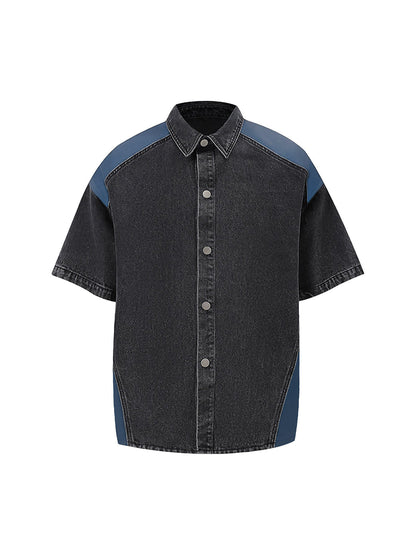 Deconstructed Patchwork Short-Sleeve Cropped Denim Set